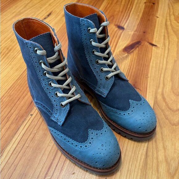 PENELOPE CHILVERS Blue Brogue Ankle Boots Leather Women’s SIZE 37.5 / US 7 - Picture 9 of 14